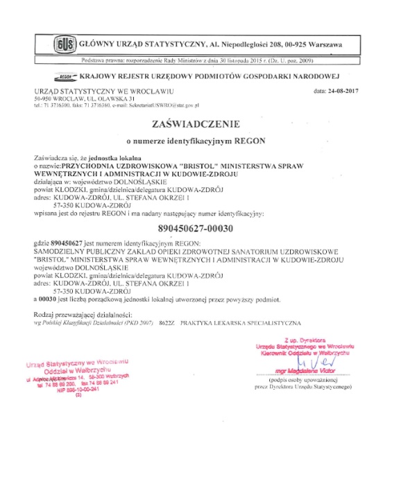 Zaświadczenie REGON nr 1